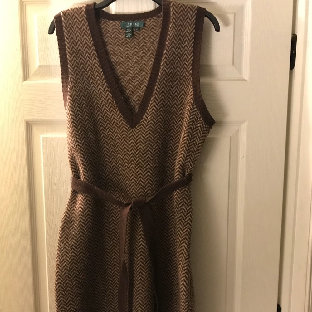 V-neck lambswool herringbone dress